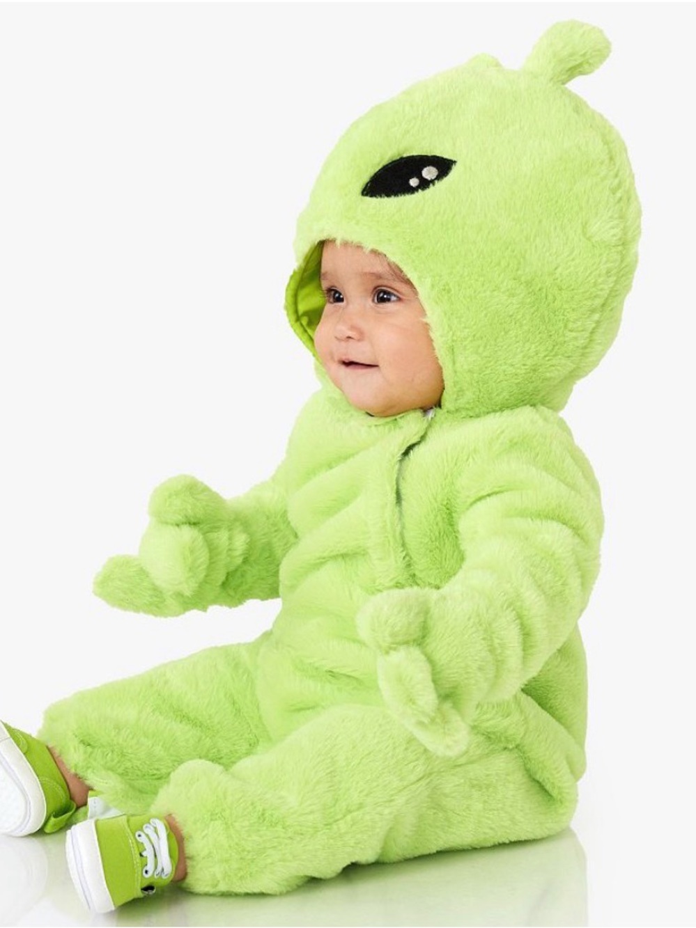 Pottery Barn Kids Bright Lime Green Plush Hooded One-Piece Alien Costume